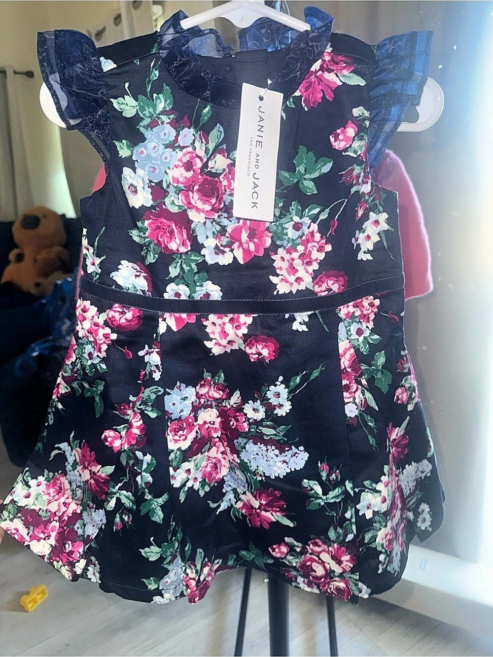 Janie and Jack Floral Girls' Dress Black & Pink 18-24 Months NWT